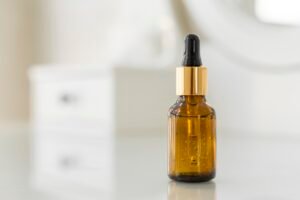 Vitamin C skincare serum in a glass dropper bottle
